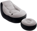 Кресло надувное Intex 68564 Ultra Lounge 137х102х79 см с пуфиком / Шезлонг надувной Интекс велюровый с подстаканником для дома и дачи