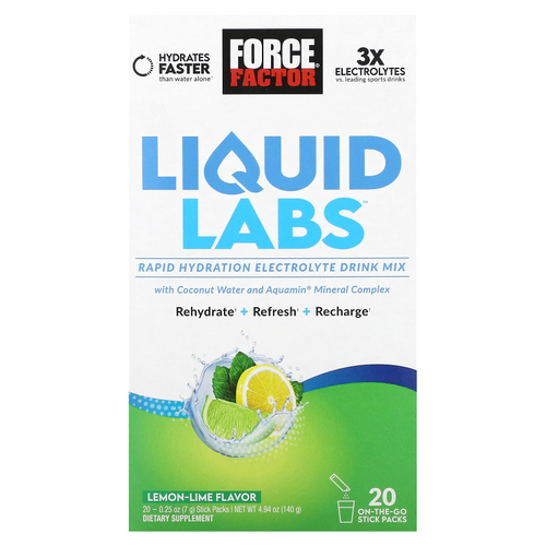 Force Factor, Liquid Labs, лимон и лайм, 20 пакетиков по 7 г (0,25 унции)