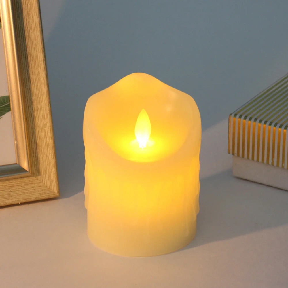 Сувенир с подсветкой «Свеча восковая - Небесная» 7,5*10 см - облита воском (работает от батареек 3 ААА)