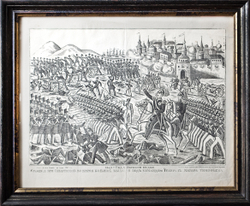 Сражение при Севастополе при большой вылазки под командою Генерал майор. Гравюра. Лубок 1867.