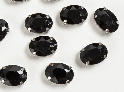 Стразы пришивные стекло в оправе, р. 14х10 мм, чёрный