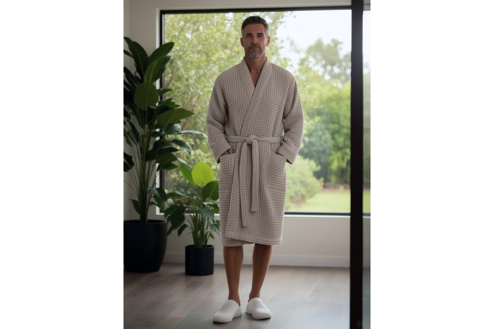 Халат вафельный мужской Home One светло-серый 60-62