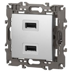 14-4110-03 ЭРА Устройство зарядное USB, 230В/5В-2100мА, IP20, Эра Elegance, алюминий