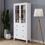 Шкаф-витрина Хемнэс Hemnes/Кымор, 3 ящика, 90х198х37 см, белый/светло-коричневый