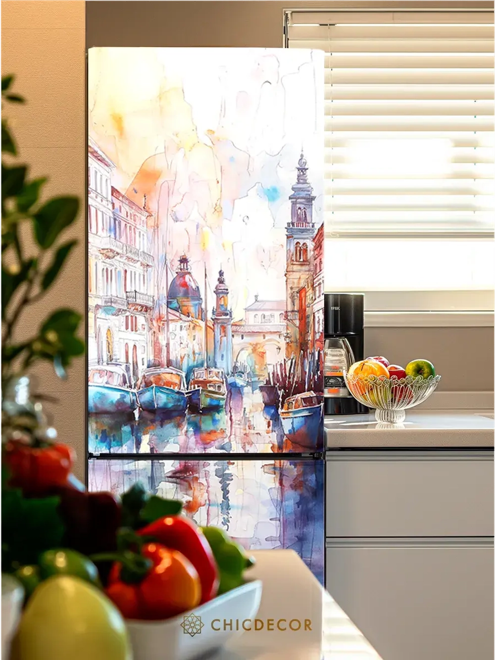 Наклейка на холодильник Венеция акварель пейзаж