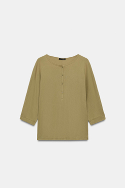 ZARA ХЛОПКОВАЯ ФУТБОЛКА С КРУГЛЫМ ВЫРЕЗОМ, ХАКИ