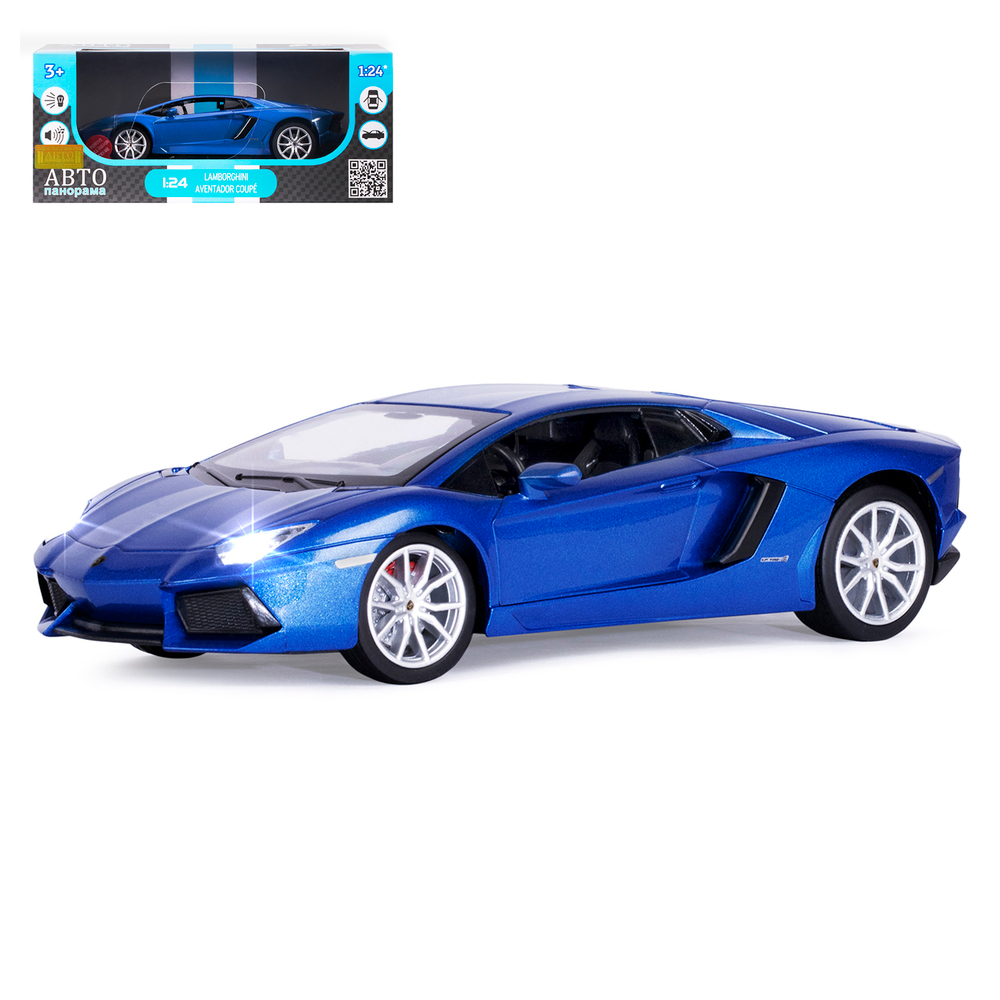 Модель 1:24 Lamborghini Aventador Coupé, синий, откр. двери и капот, свет, звук