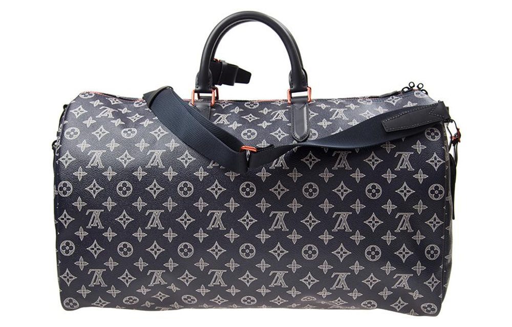 LOUIS VUITTON Keepall Leather Shoulder Bag, Crossbody Bag, Handbag, Travel Bag Men"s Dark Blue