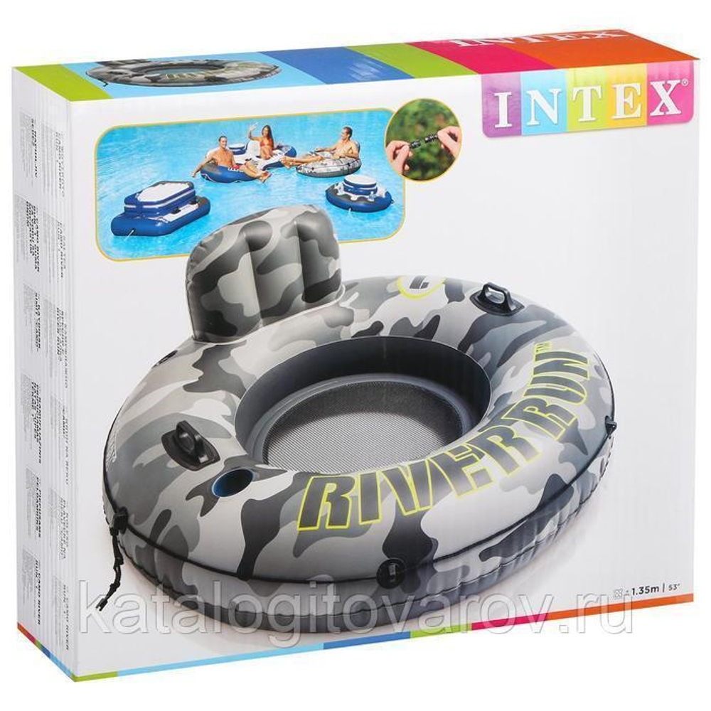 56835, Intex, Надувной круг-кресло 135см "Camo River Run 1" с ручками, до 100кг