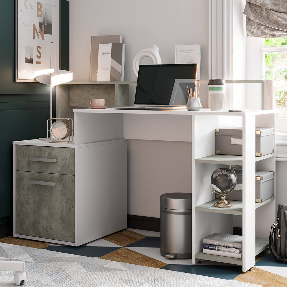 Стол компьютерный Лайф белый/бетон