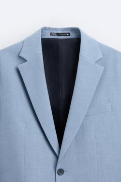 ZARA КОСТЮМНЫЙ ПИДЖАК ИЗ РЕЛЬЕФНОЙ ТКАНИ, НЕБЕСНО-ГОЛУБОЙ