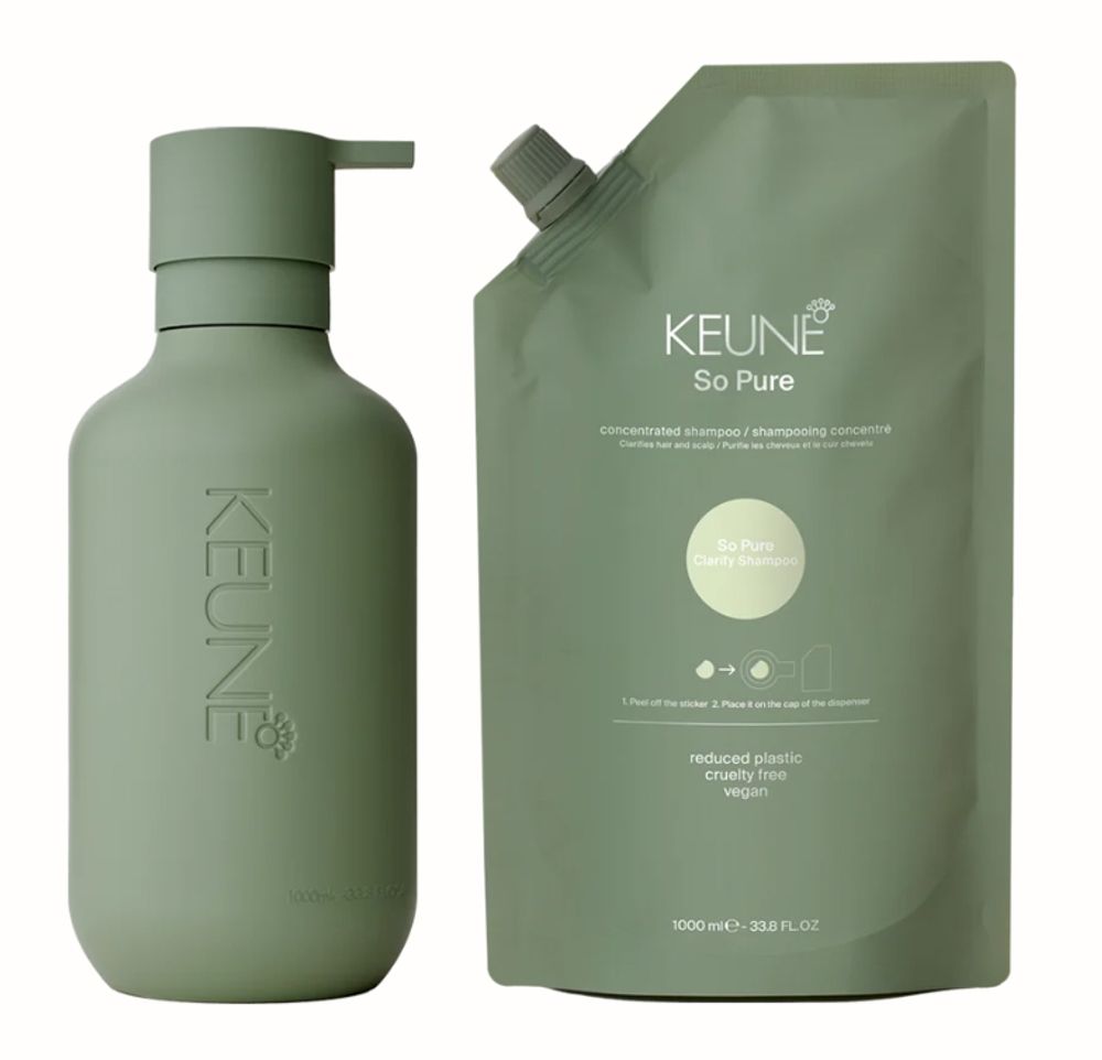 Keune So Pure Набор ОЧИЩАЮЩИЙ (шампунь 1000 мл+флакон+коробка+ шубер+ пакет)