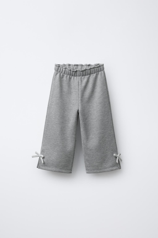 ZARA БРЮКИ ФЛИСОВЫЕ С БЛЕСТЯЩИМИ БАНТАМИ, СЕРЫЙ МЕЛАНЖ
