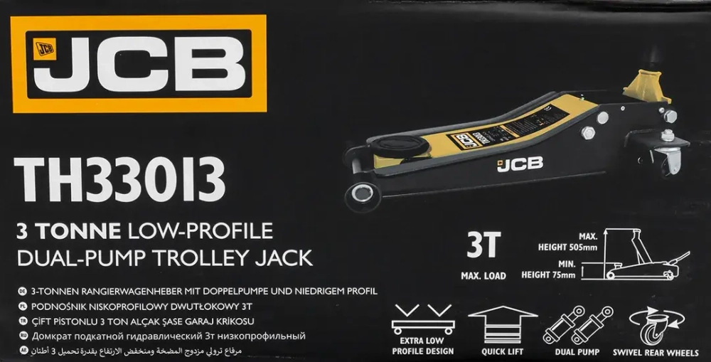 Домкрат подкатной гидравлический 3т (h min 75мм, h max 505мм) JCB JCB-TH33013