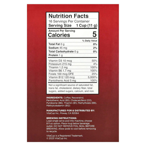 VitaCup, Energy Coffee, темная обжарка, 16 капсул по 11 г (0,39 унции)