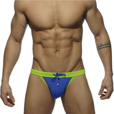 Синие мужские плавки-танга с ярким поясом (Размер: M) (Цвет: синий)