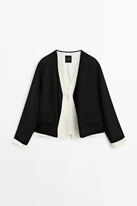 Massimo Dutti Двуслойный жакет с контрастными деталями, черный