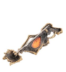 AM- 913 Брошь «Кошечка жеманная» (латунь, янтарь)