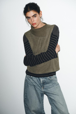 ZARA МЯГКИЙ ТОП С ОТКРЫТЫМ ВЫРЕЗОМ, ЗЕЛЕНЫЙ МЕЛАНЖ