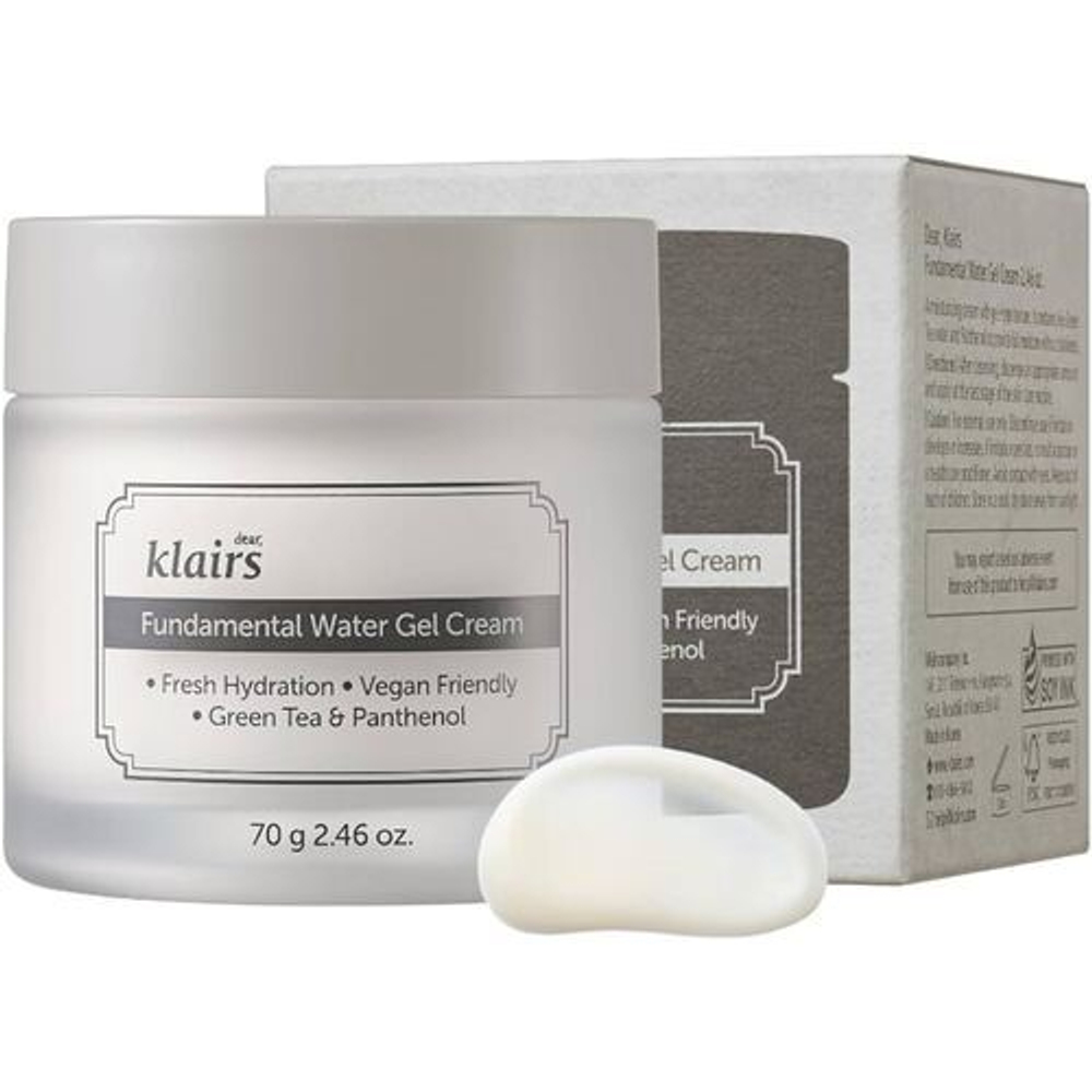 Dear, Klairs Гель-крем для лица на основе зеленого чая – Fundamental water gel cream, 70мл