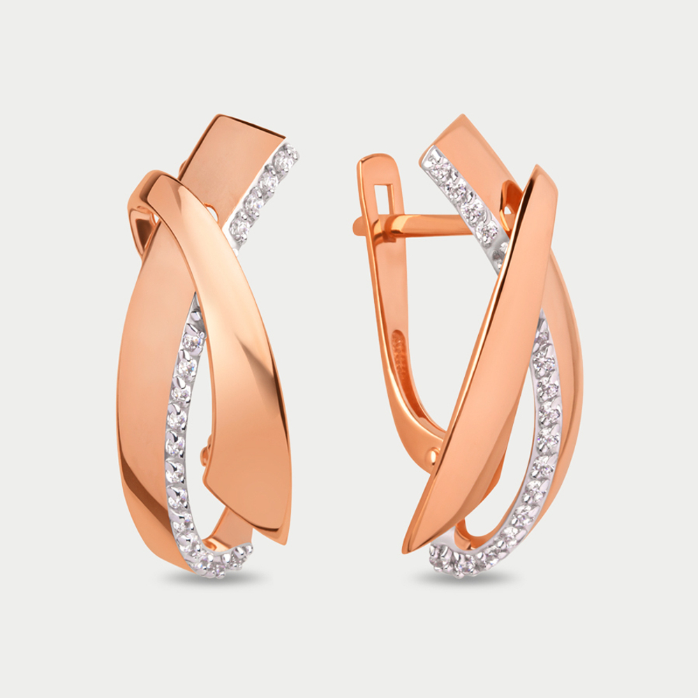 Серьги женские с фианитами из розового золота 585 пробы (арт. 024922-1102)