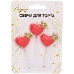 Свечи в торт «Сердечки с короной» 3 шт. 7.5 См