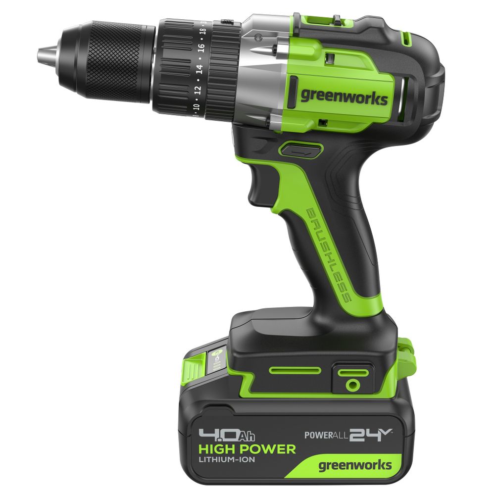 Дрель-шуруповерт ударная акк. Greenworks GD24DD60, 24V, б/щет, 30/60Нм,1х4Ач,ЗУ,кор (3704107CUB)