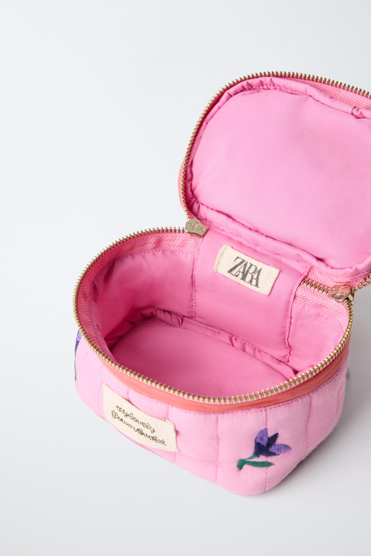 ZARA ШКАТУЛКА ДЛЯ УКРАШЕНИЙ С ЦВЕТОЧНОЙ ВЫШИВКОЙ, РОЗОВЫЙ