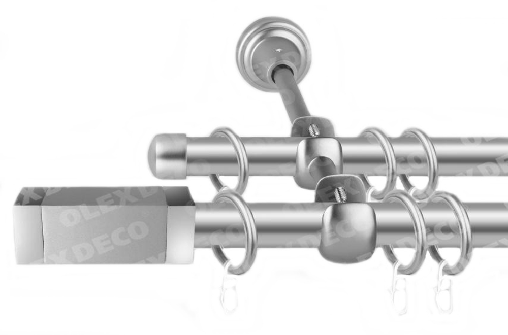 Карниз кованый для штор Квадро d16/16 мм двухрядный, цвет хром матовый