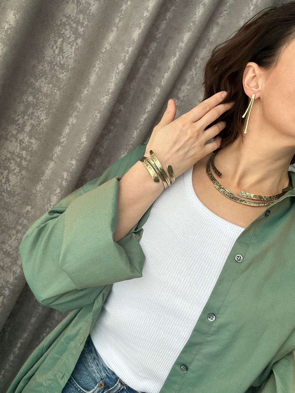 Серьги две тонкие палочки, бронза