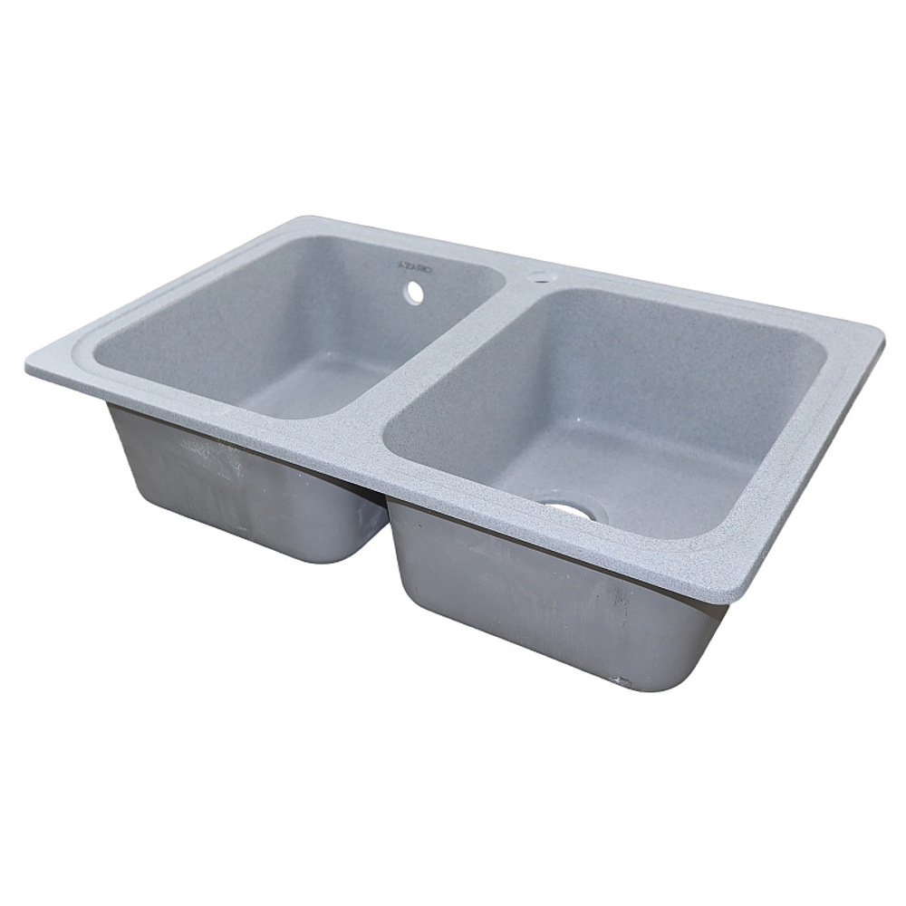 Кухонная мойка AZARIO Alba 780x490x190 двойная, искусственный мрамор, сифон в комплекте, цвет серый (CS00105219)