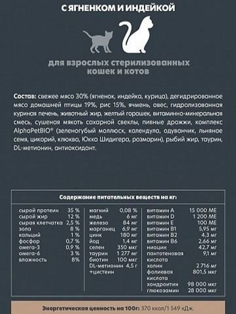 Корм для кошек премиум сухой AlphaPet Superpremium для стерилизованных взрослых животных, с ягненком и индейкой, 1,5 кг