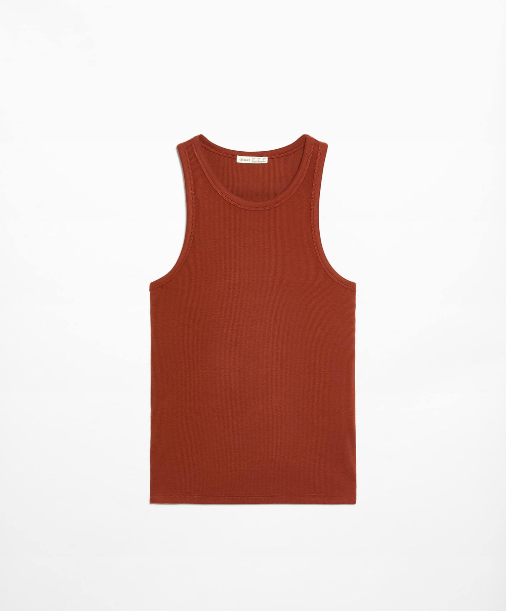 Oysho Топ на бретелях в рубчик, коричневый