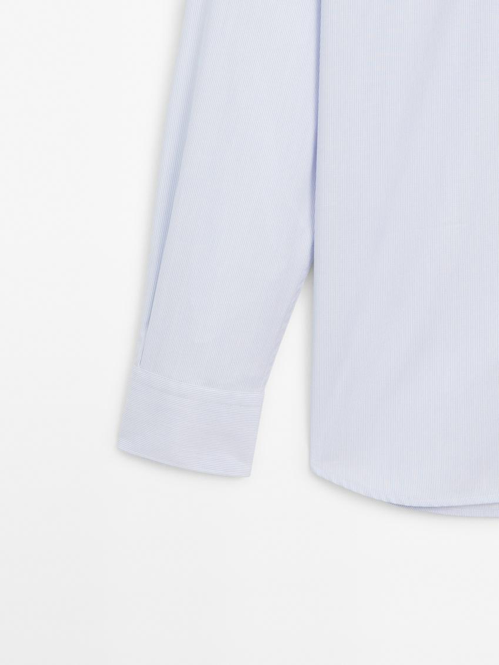 Massimo Dutti Приталенная хлопковая рубашка в микро-полоску, небесно-голубой