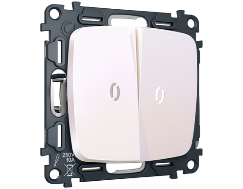 MO204035 Комплект механизма 2-кл проходного выключателя с подсветкой 5600K OMEGA Жемчуг QUANT (OP2040, VM120, G25W)