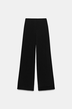 ZARA БРЮКИ ПРЯМОГО КРОЯ ИЗ КРЕПА С РАЗРЕЗАМИ, ЧЕРНЫЙ