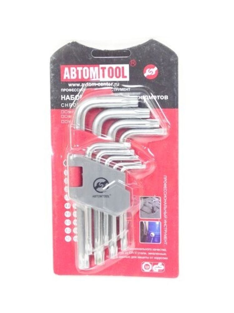 Набор звездочек торкс (9 предм.) Г-обр. корот. (с отв.) T10-T50 (АВТОМTOOL)