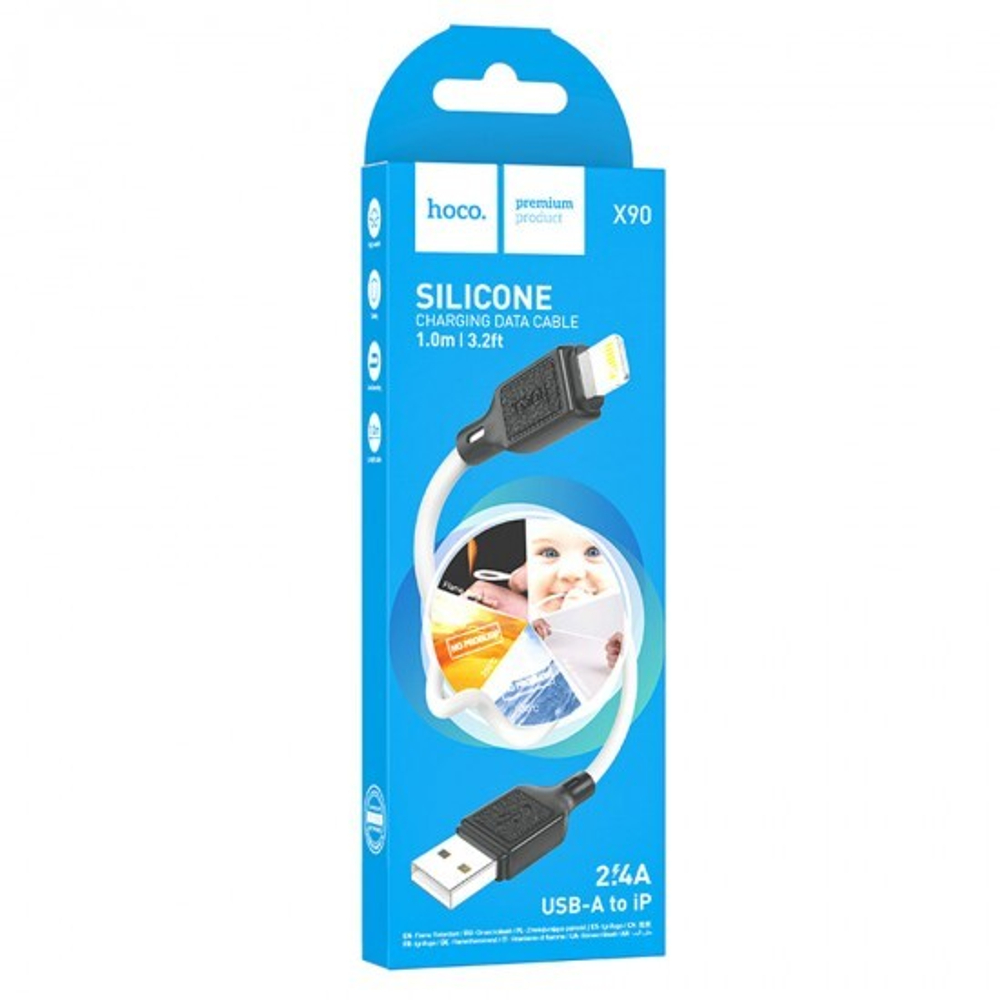 Кабель USB HOCO X90 Cool USB - Lightning, 2.4А, 1 м, белый, 013271