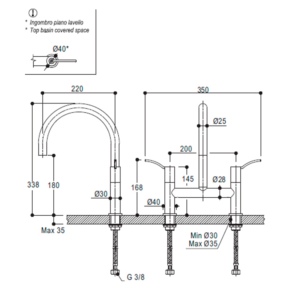 Смеситель для кухни Ritmonio Altrimenti на 2 отверстия, хром E0CU50CRL