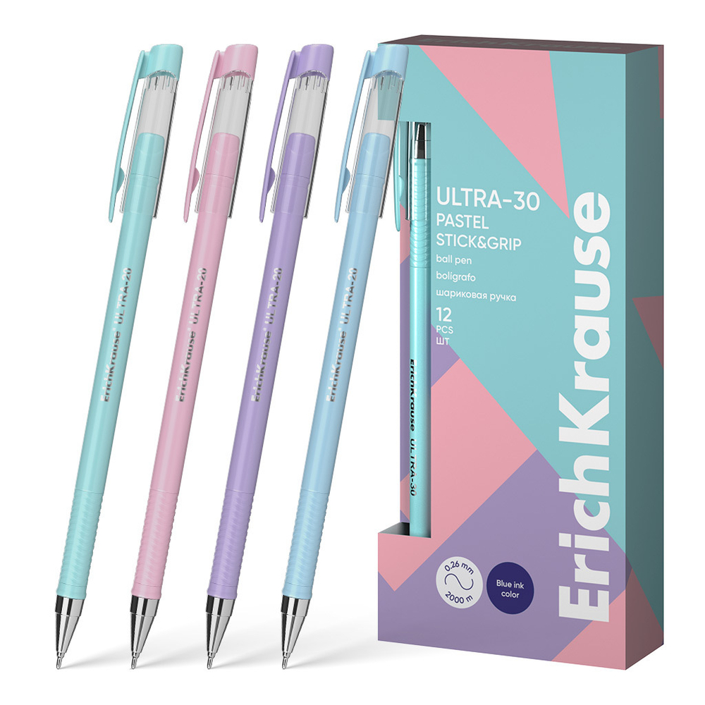 Ручка шар. ЕК ULTRA-30 Stick Grip Pastel синяя, 0,7мм