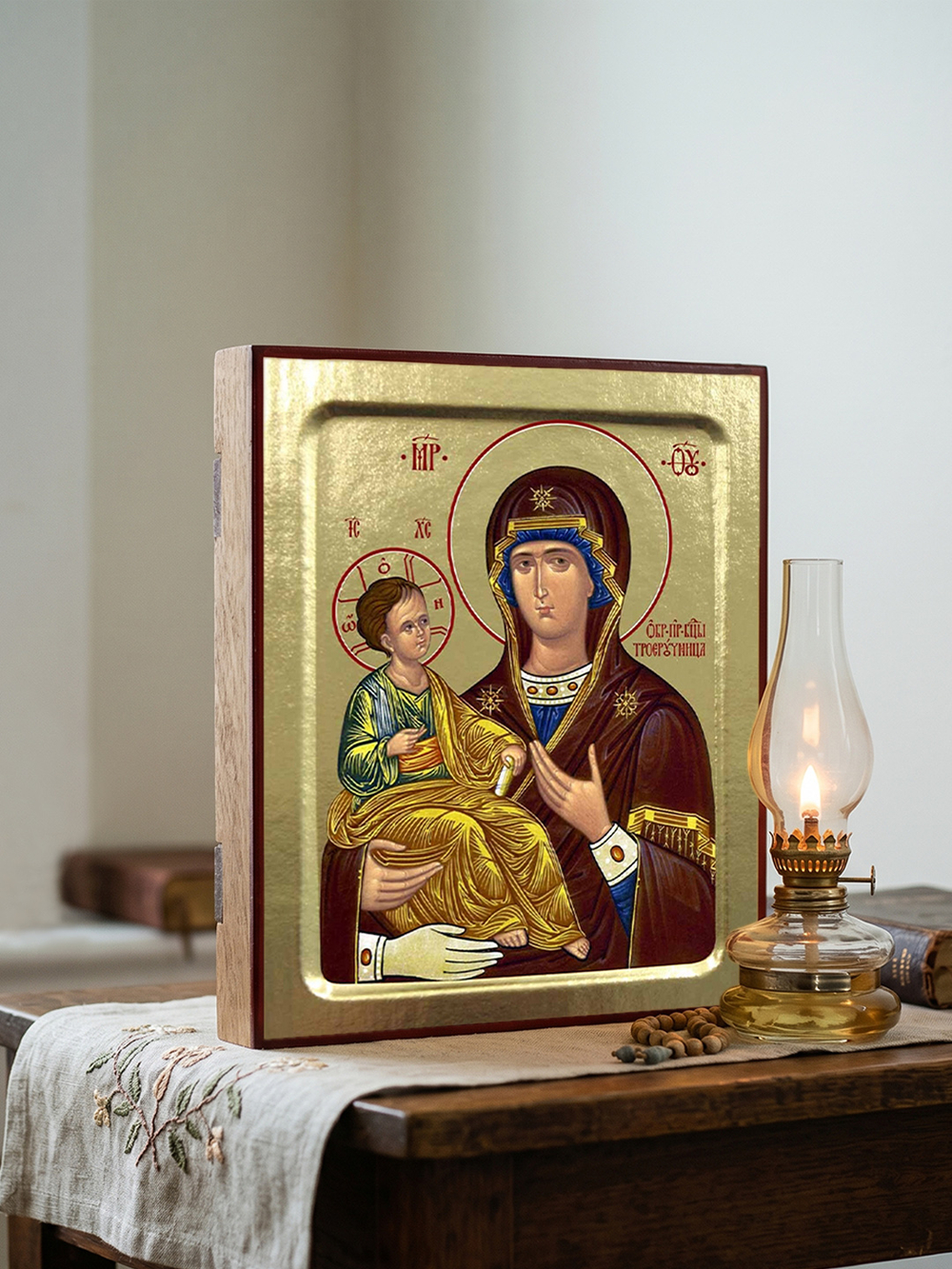 Икона Пресвятой Богородицы, Троеручица на дереве: 125 х 160 (Синопсисъ)