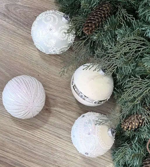 Набор стеклянных шаров Белая Коллекция, 4 шт., белый, Irena CO (91303)