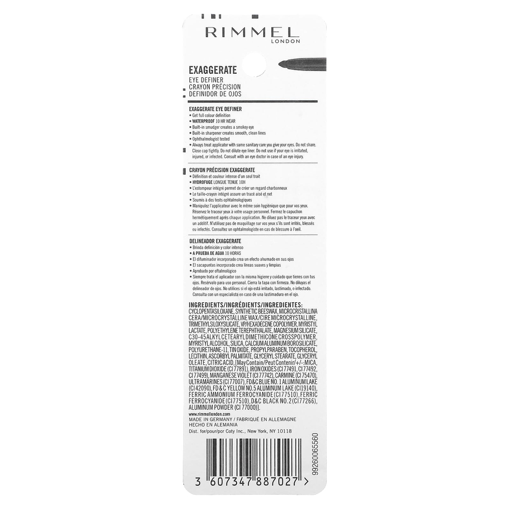 Rimmel London, Exuggerate Eye Definer, оттенок 262 черный, 0,28 г (0,009 унции)