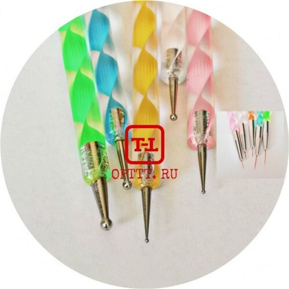 НАБОР ДОТСОВ - КИСТЕЙ АКРИЛ для дизайна 15см. диаметр 0,1/0,2/0,2/0,3/0,4 (5 штук)