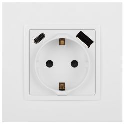 Розетка ЭРА Elegance 14-4108-01М 2P+E 16A-250В со шторками с USB type-A+C 5В-3А белый матовый