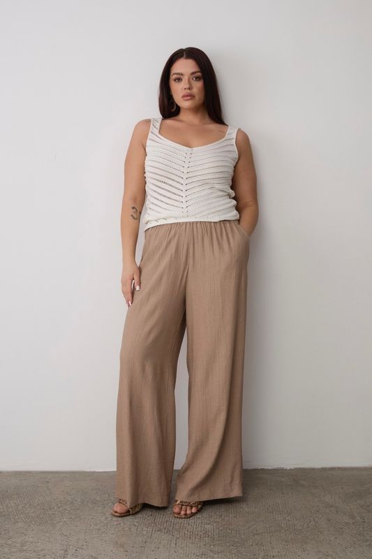 Брюки на резинке из жатой вискозы, капучино