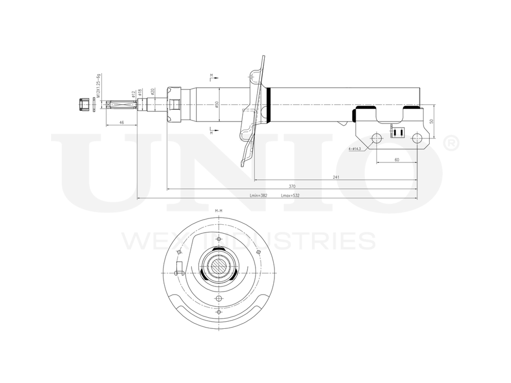 Амортизатор газовый передней подвески левый UNIO SAB-10373
