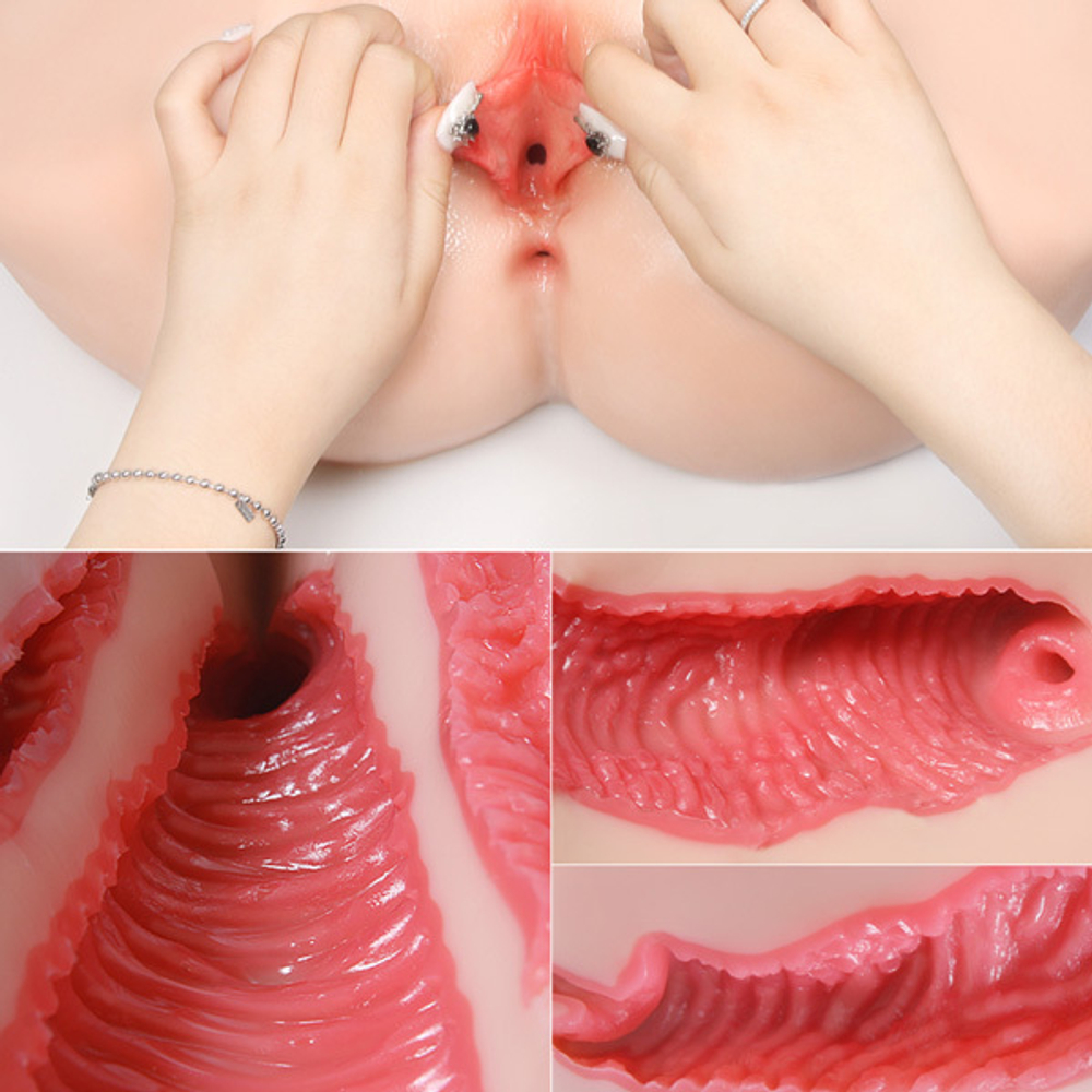 Телесный мастурбатор-полуторс с двумя любовными отверстиями Kokos Vanilla Onahole Real Vagina M01-003-13D