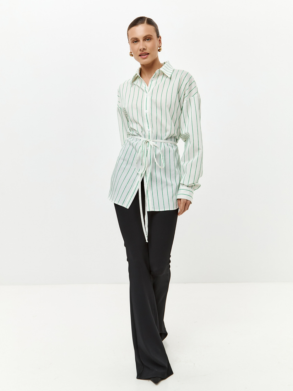 Рубашка Николь в изумрудную полоску