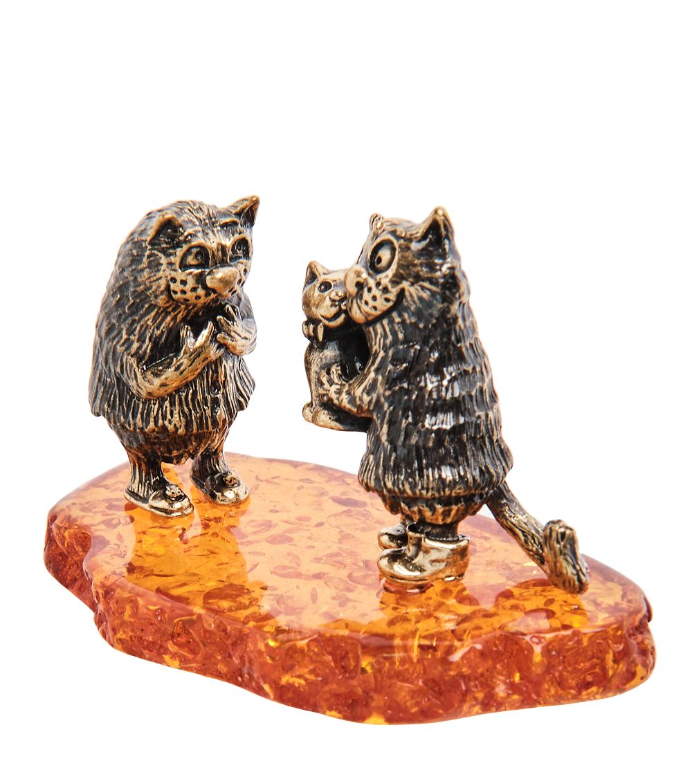AM-3106 Фигурка «Коты Радость» (латунь, янтарь)